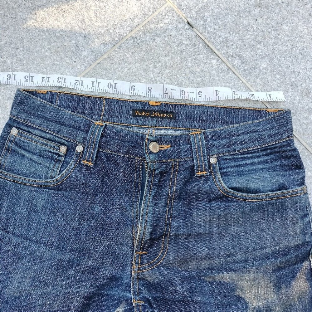 Nudie Mens Jeans Blue Denim Slim Jim Straight Leg Cotton Made in Italy Size 31 - Picture 12 of 14
